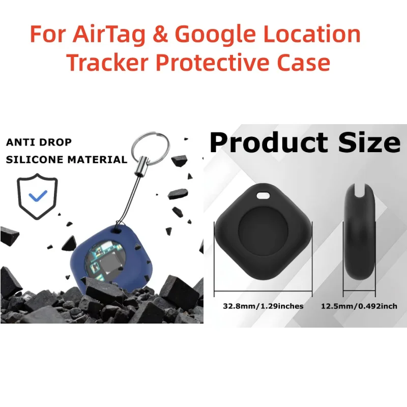 Soft Skin-Feel Silicone Anti-Lost Cover Shockproof Case With Key Ring Lanyard ，For AirTag & Google Locator Tracker