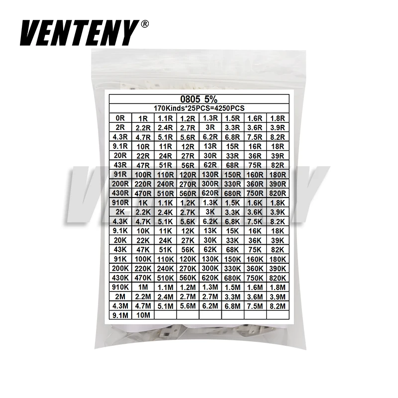SMDチップ抵抗キット,0402, 0603, 0805, 1206,0r-10m抵抗サンプルセット,170値,5%