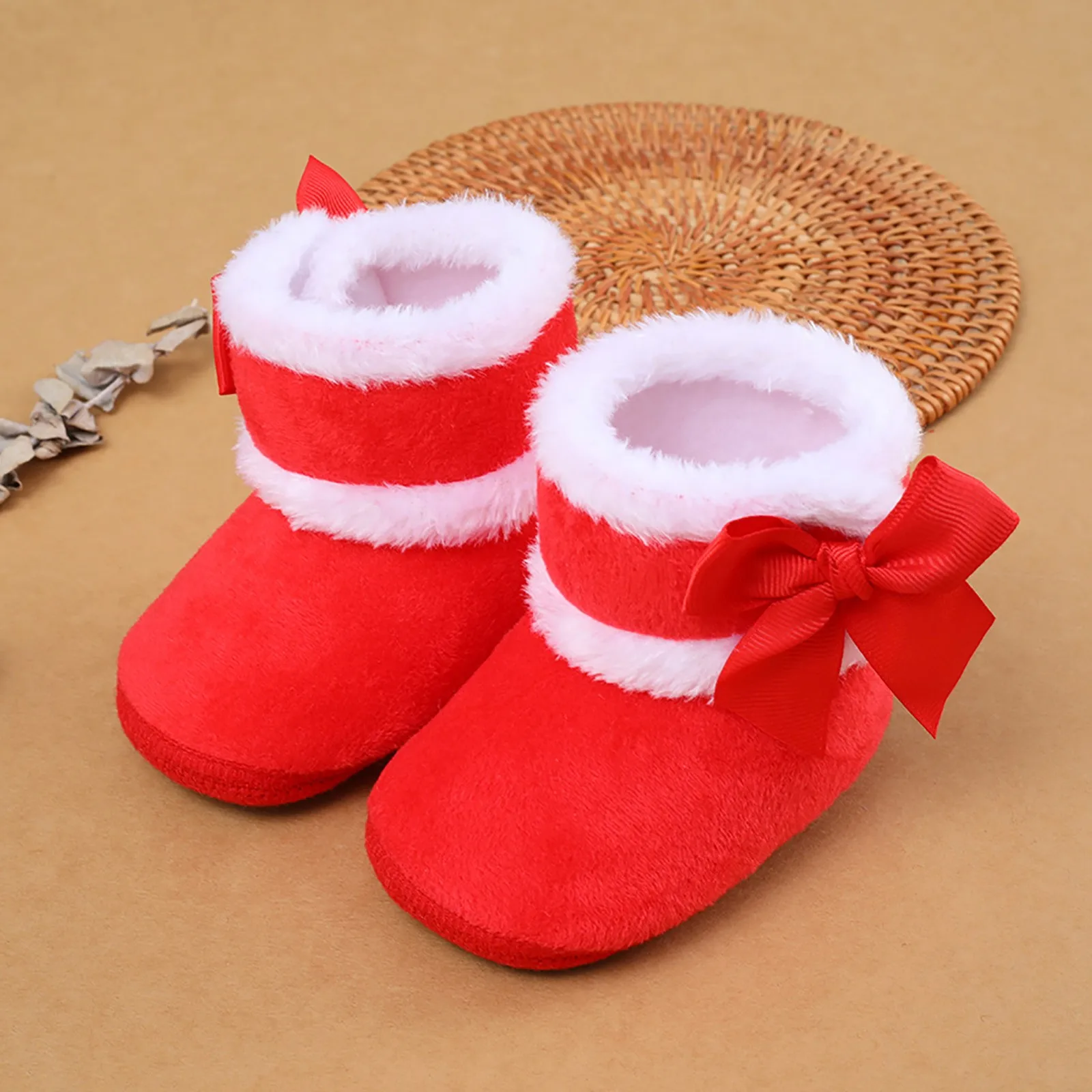 Baby Boys Girls Bow Shoes Fashion Anti-Slip Shoes Infant Boots Shoes Toddler Snow Warm Boots Shoes Winter Warm Fluffy Boots