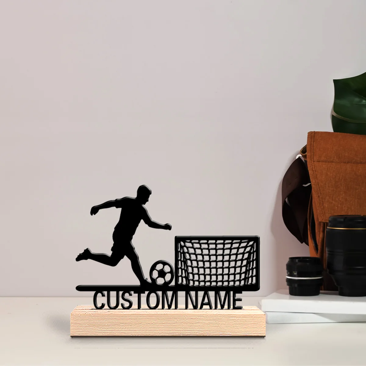 1pc Thriller Personalized Custom football Metal Statues Wooden Accent Wall Decor for Living Room Bohemian Eclectic Home Style