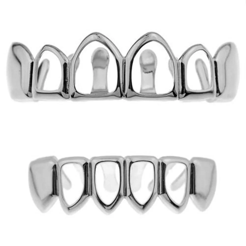 

Hip Hop Fashion Silver Color Hollow Teeth Grillz For Men Women Halloween Cosplay Dentist Decor