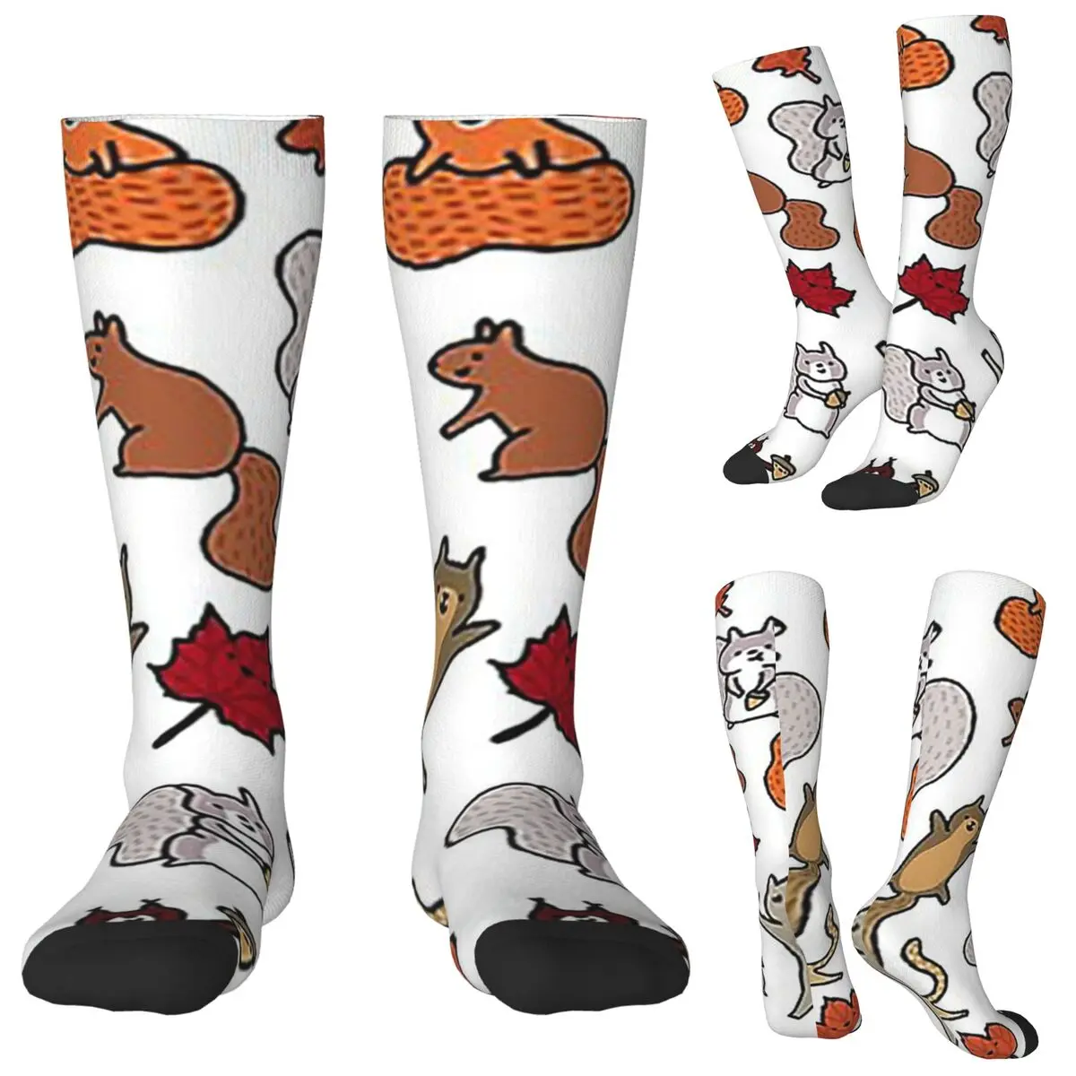 Squirrels In Fall Doodle Socks Harajuku Stockings All Season Long Socks Accessories for Man Woman Christmas Gifts