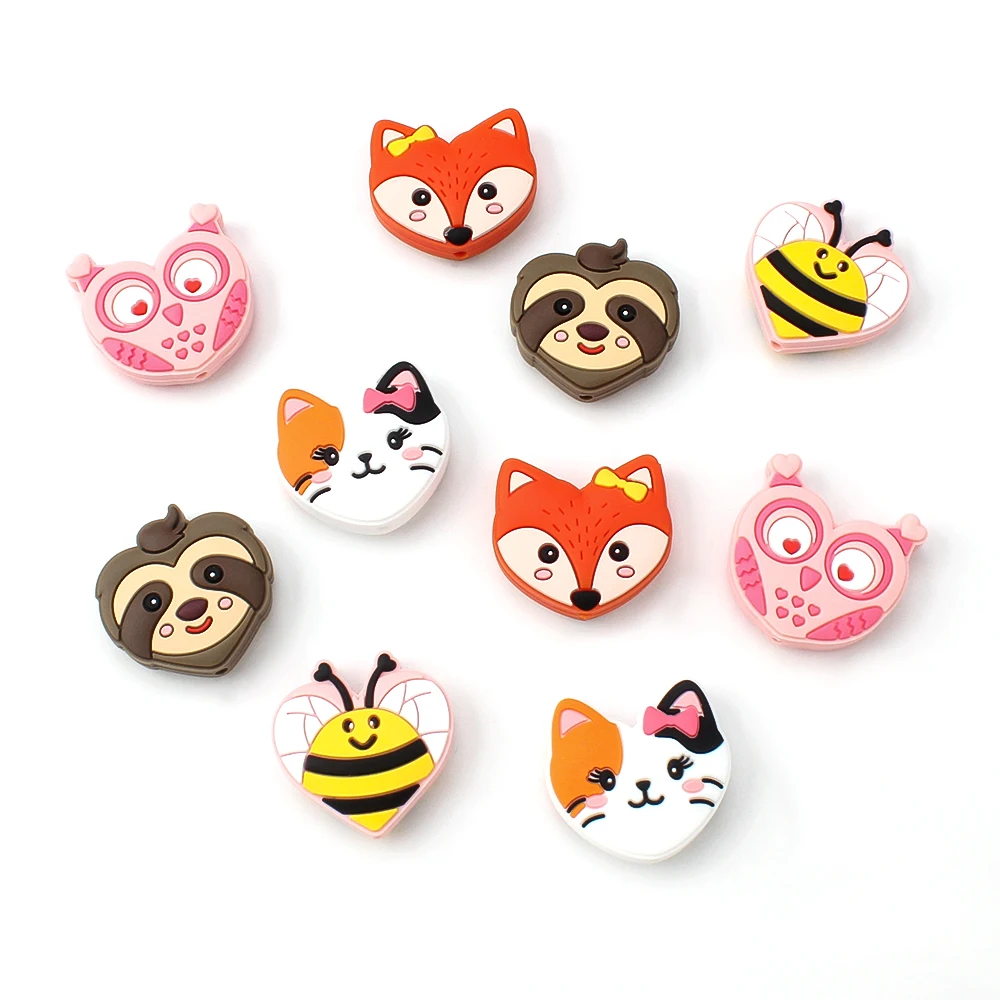 5/10pcs Silicone Beads Heart-Shaped Animal Focal Beads DIY Jewelry Necklaces Keychains Making For Valentine'S Day Gifts