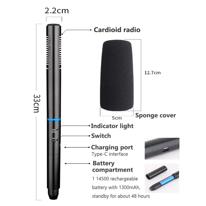 Wireless Interview Microphone Mobile SLR Camera Dedicated To News Reporters Outdoor Street Noise Cancelling Handheld Microphone