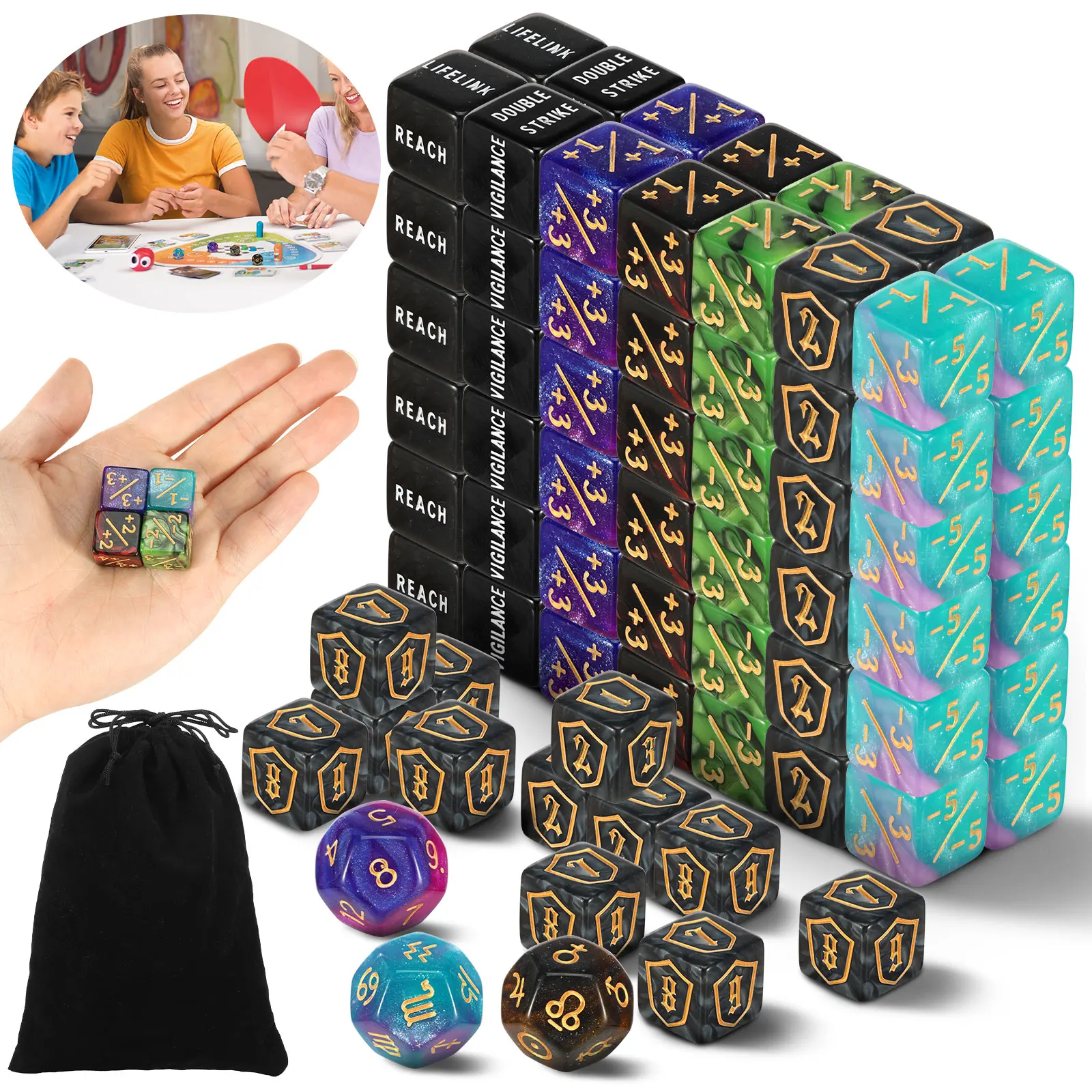 

99/53Pcs Counter Dice Set Acrylic Plus and Minus Dice Set Keyword Counter Decora Portable Card Games Prop for Home Family Party
