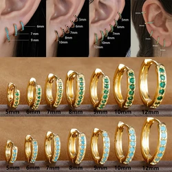2PCS Stainless Steel Minimalist Hoop Earring Green Blue Black Crystal Zirconia Helix Tragus Cartilage Piercing Jewelry for Women