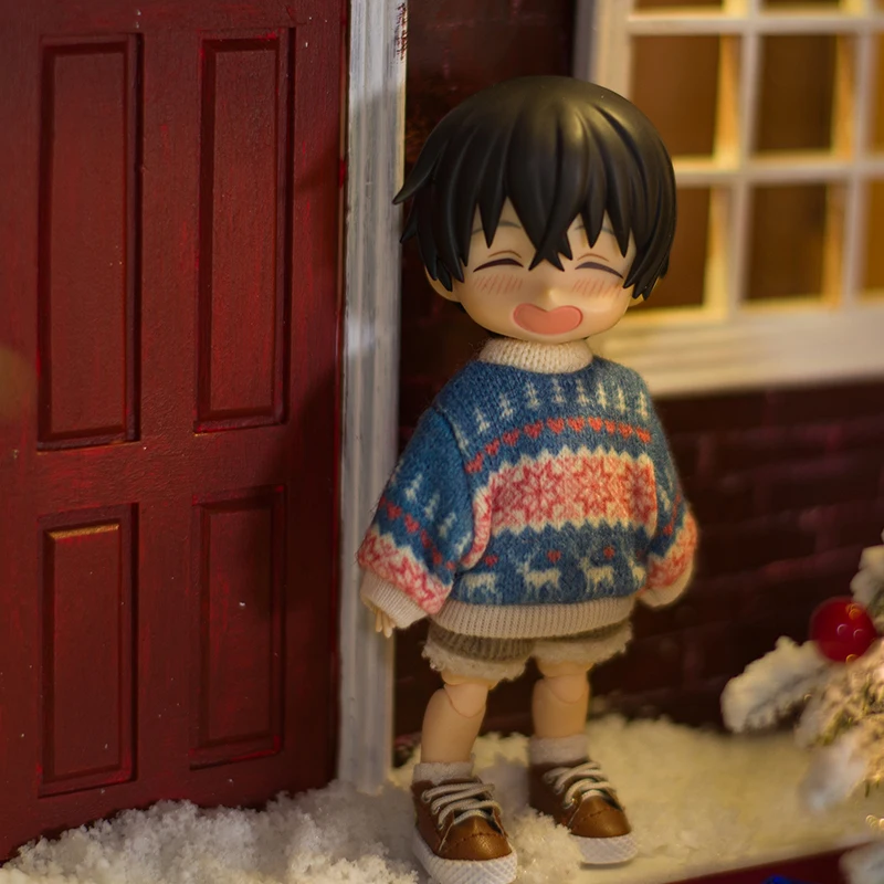 Ob11 Doll Elk dzianinowy sweter lalka ubrania świąteczne lalka poroża stroik rękawiczki dla Nendoroids P9, 1/12 Bjd, Gsc, Molly lalki