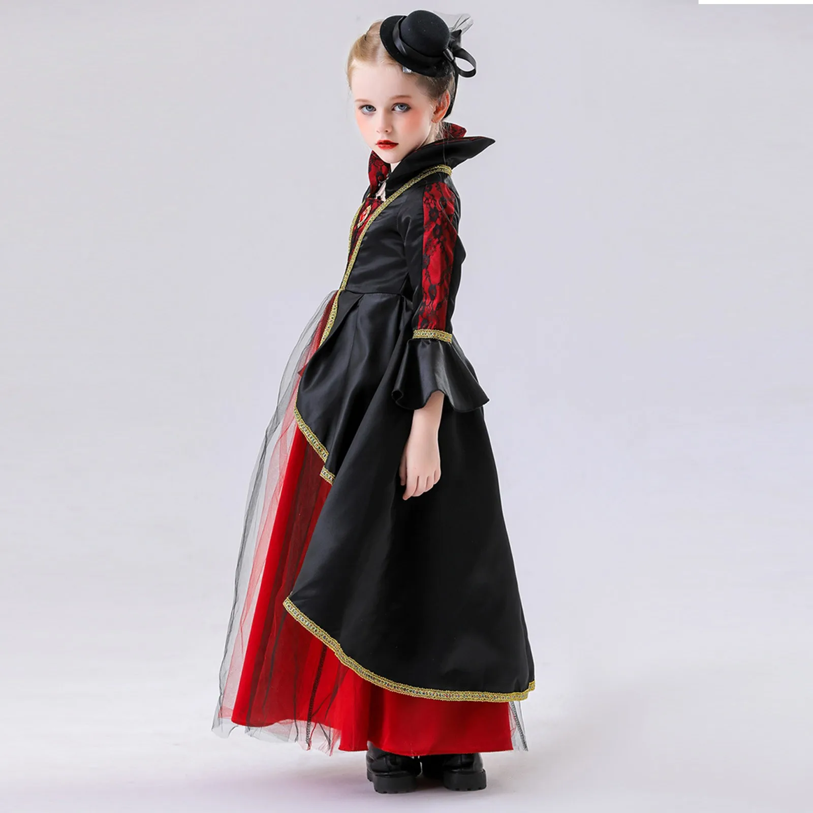 Vampire Dress For Girls Kids Halloween Cosplay Elegant Costume Party Dress Childrens Witch Fancy Dress Magic Witch Costume