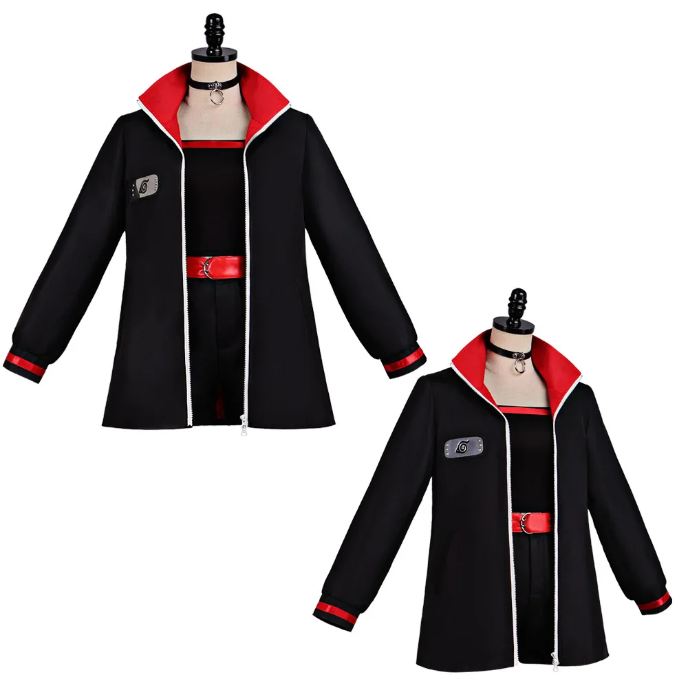 Costume de cosplay du personnage d'anime Uchiha Bozolana, haut noir sans bretelles, ceinture rouge et ensemble d'accessoires de collier, tenue de combat, adapté pour