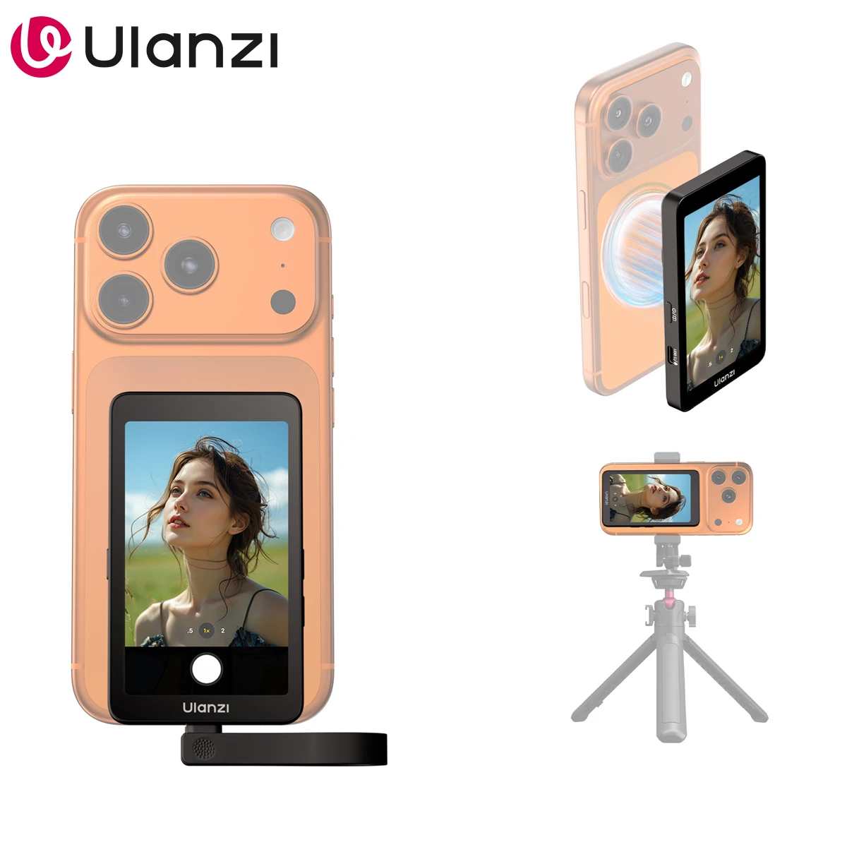 Monitor de Selfie Ulanzi VM1 para Telefone, Tela Magnética para Câmera Traseira, Acessório para Vlog e Transmissão ao Vivo para iPhone e Smartphone Android