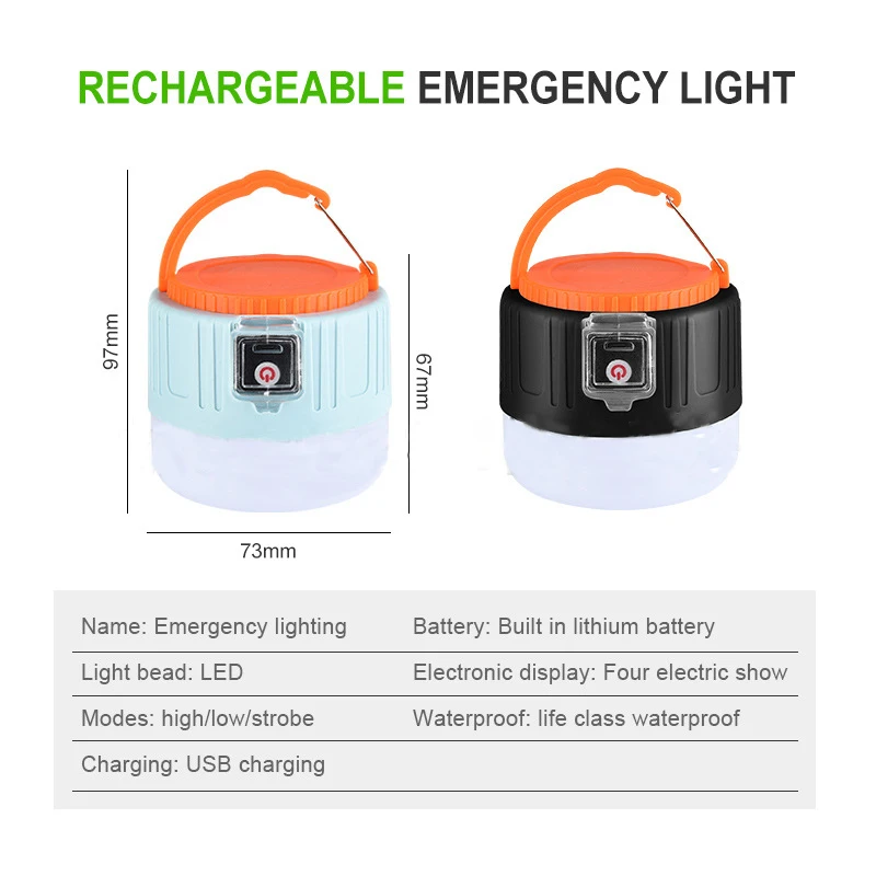 Portable USB Rechargeable LED Camping Lantern 18650 Battery Tent Lamp Waterproof Outdoor Emergency Tent Light Bulb for Sale