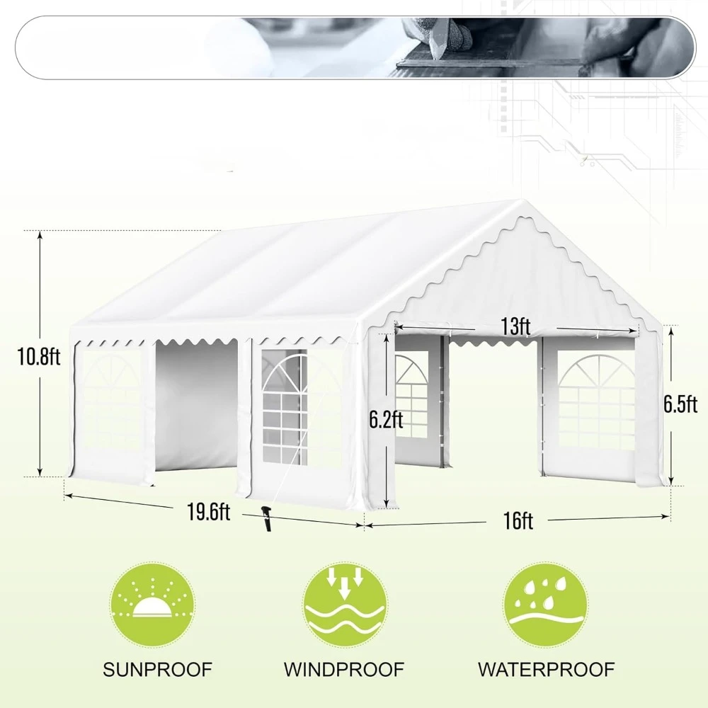 خيمة حفلات للحفلات مقاس 16 × 20 قدمًا، Carpas Para Fiestas شديدة التحمل، باللون الأبيض مع جدران جانبية للفناء الخلفي، مظلة خارجية