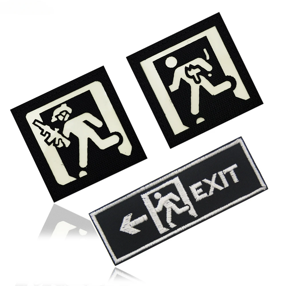 3D PVC EXIT Escape Sign Patch Hook and Loop Luminous Light Armband Military Tactical Outdoor Backpack Morale Badge Cloth Sticker