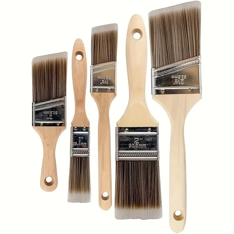 5 Piece Professional Paint Brush Set Paint Tools Wooden Handle Sharpened Glue Brush Beveled Oil Brush Various Sizes