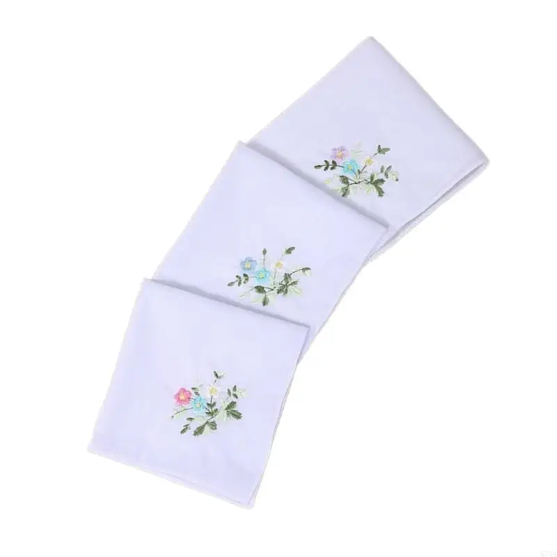 573B 3PCS/Đặt khăn tay thực tế Người phụ nữ có thể giặt được thêu hoa Hankie Handkerchief