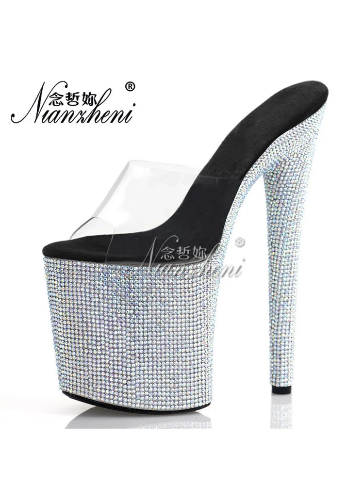 8 Inches Strip Platform Slippers Pole Dance Thin Heels Nightclub Models Women exotic CrossDress Party Rhinestone Peep Toe walk