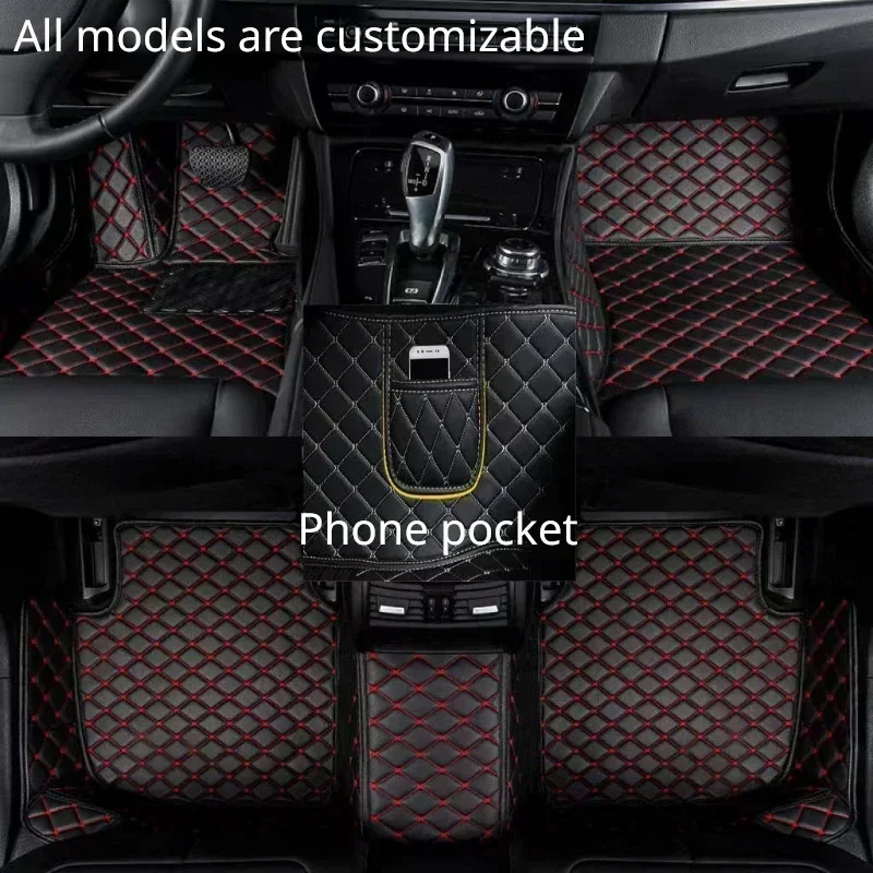 

Custom Car Floor Mats for Dodge Caravan 2007-2013 Year Artificial Leather Phone Pocket Carpet Interior Car Accessories