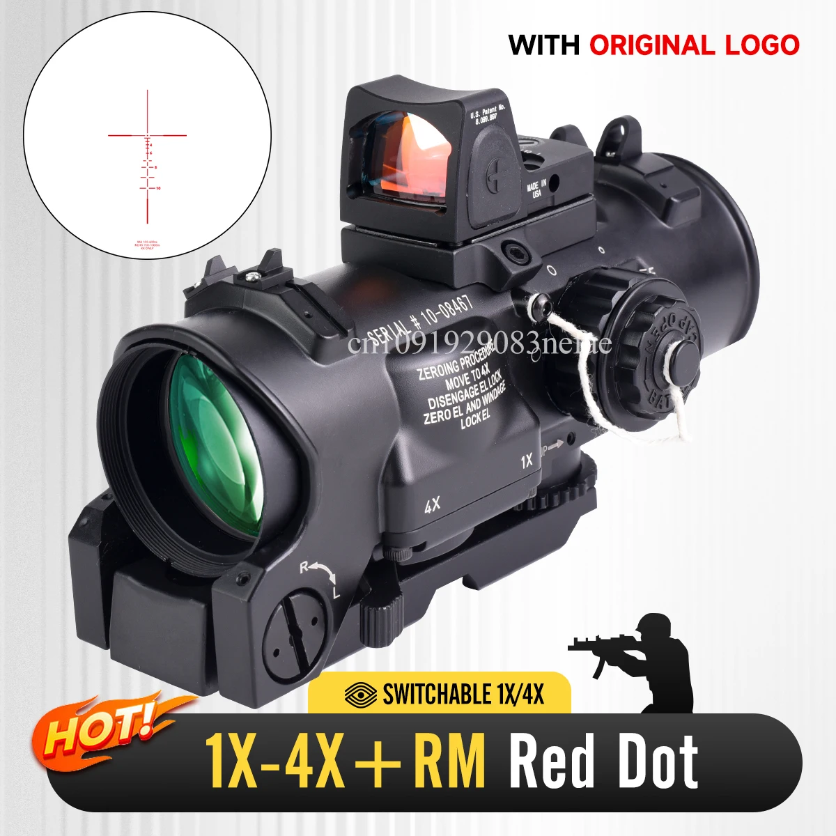 

1-4X32 Fixed Dual Purpose 1x-4x Tactical Scope W/Quick Detachable Rifle Scope Hunting with Mini Red Dot Optics Sight Collimator