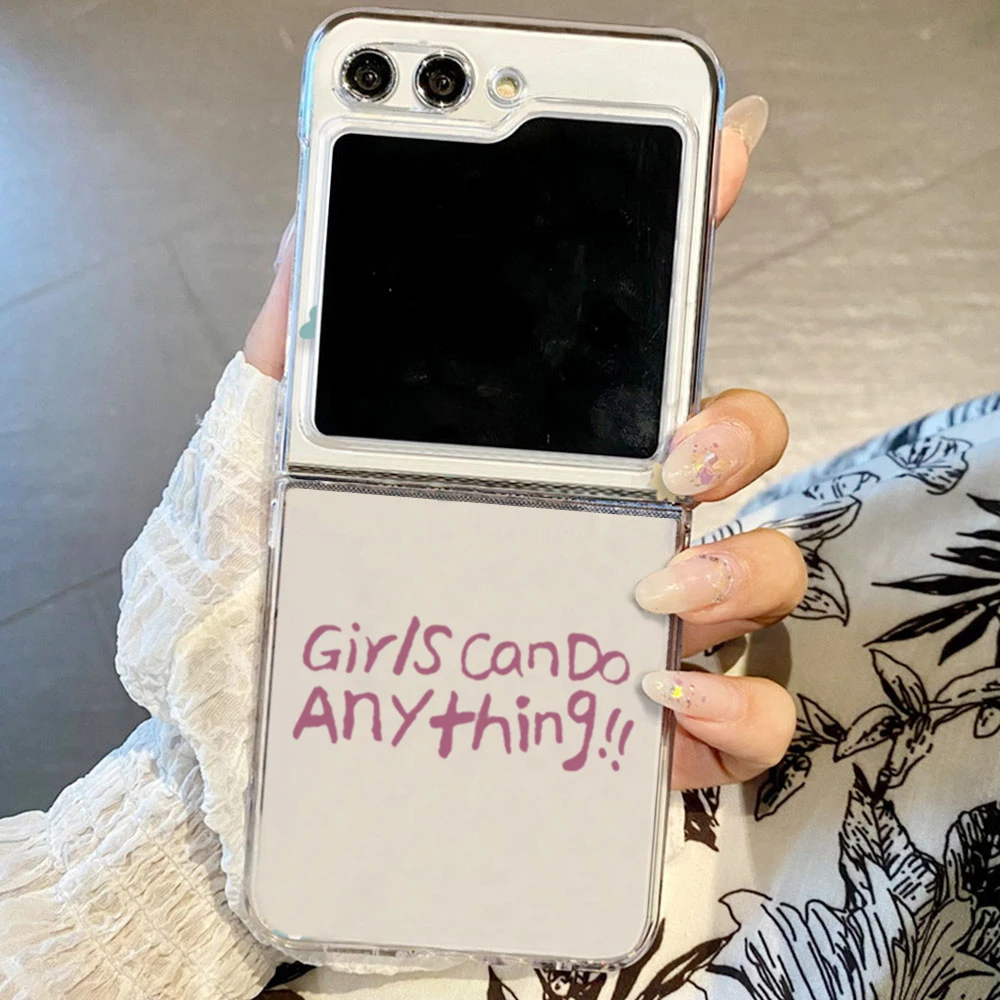

Korea Cute Letter Phone Case for Samsung Galaxy ZFlip 6 ZFlip 5 Hard Transparent Cover for Samsung ZFlip4 ZFlip3 Shell Fundas