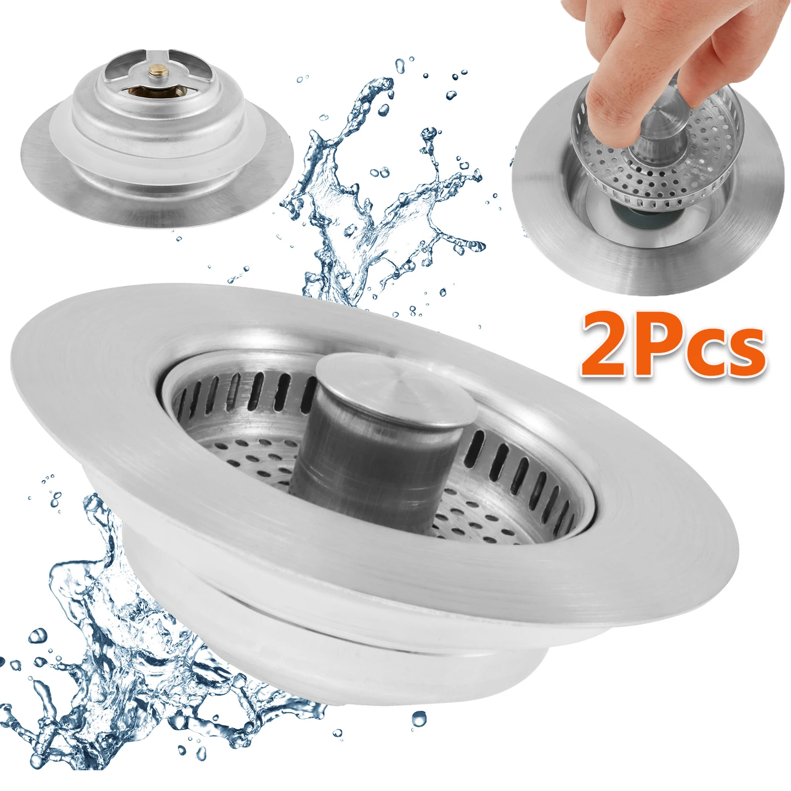 Ceecysaa 3-in-1 Kitchen Sink Strainer & Stopper Set – Stainless Steel Pop-Up Drain Plug With Removable Anti-Clog Basket For 3-1/2" Standard Drains (Silver)