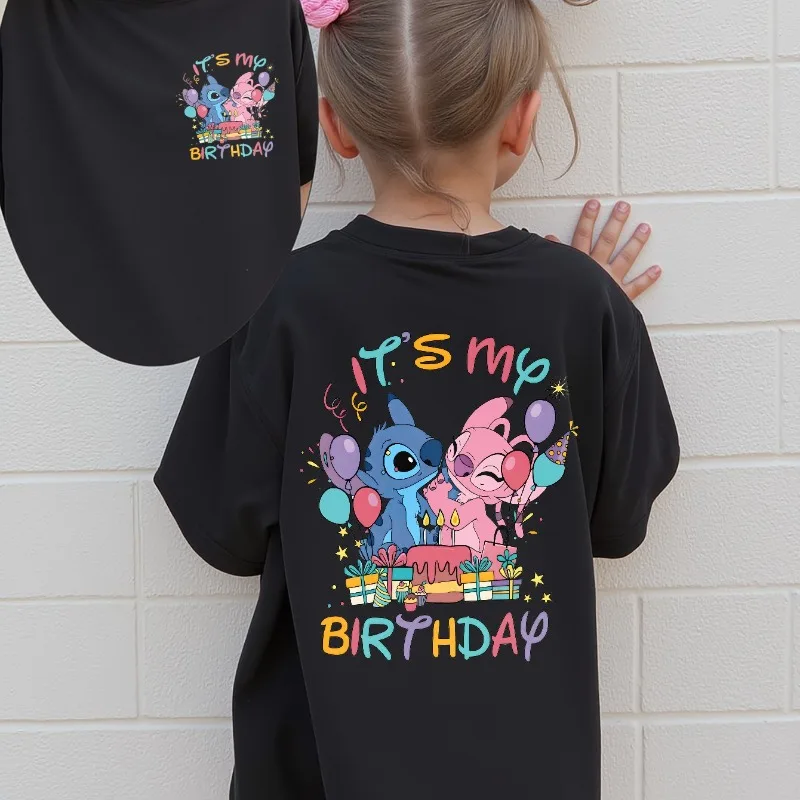 ديزني غرزة مزدوجة الوجهين الكرتون المطبوعة تي شيرت للبنين والبنات أزياء تي شيرت الصيف جديد تنفس القطن الخالص تي شيرت