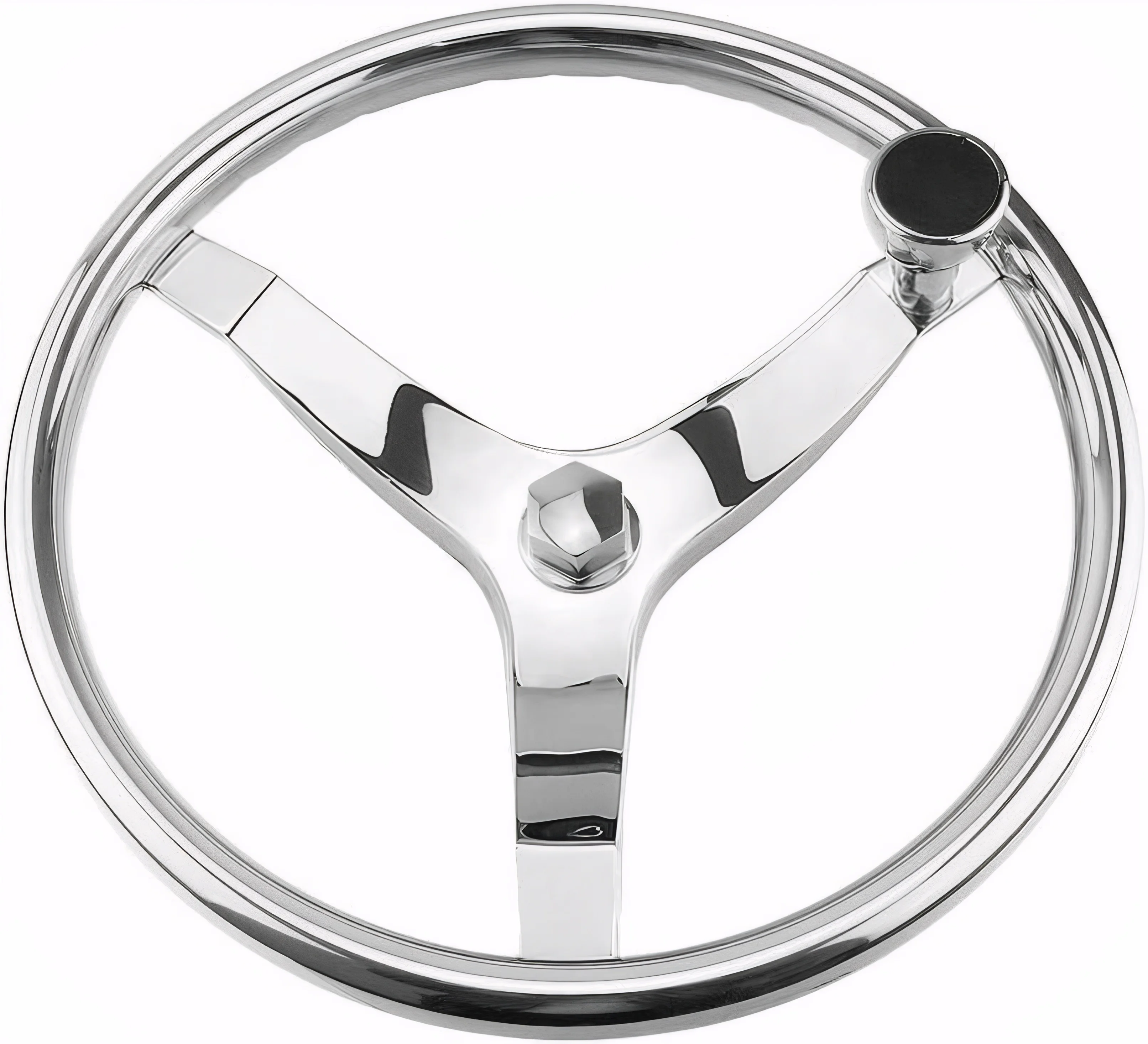 Stainless Steel Boat Steering Wheel, 3 Spoke 13-1/2' Dia with Spinner Knob, with 5/8' -18 Nut for Seastar and Verado