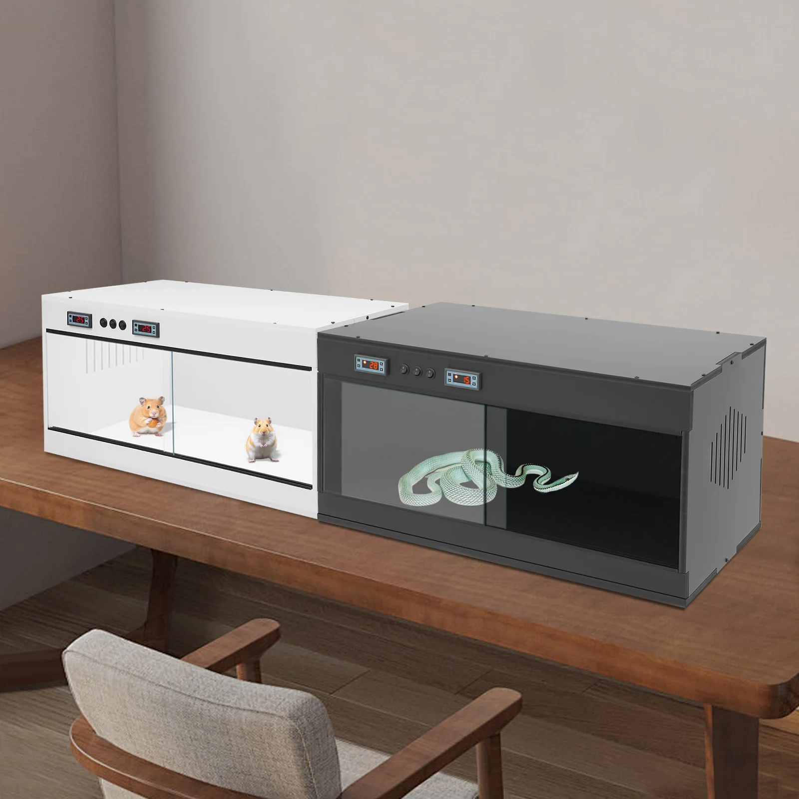 80*40*40cm/31.5*15.75*15.75in US Standard Reptile Lounge Habitat Enclosure with Glass Sliding Door Intelligent Thermostat Dual Temperature Control 110V LCD Screen Type