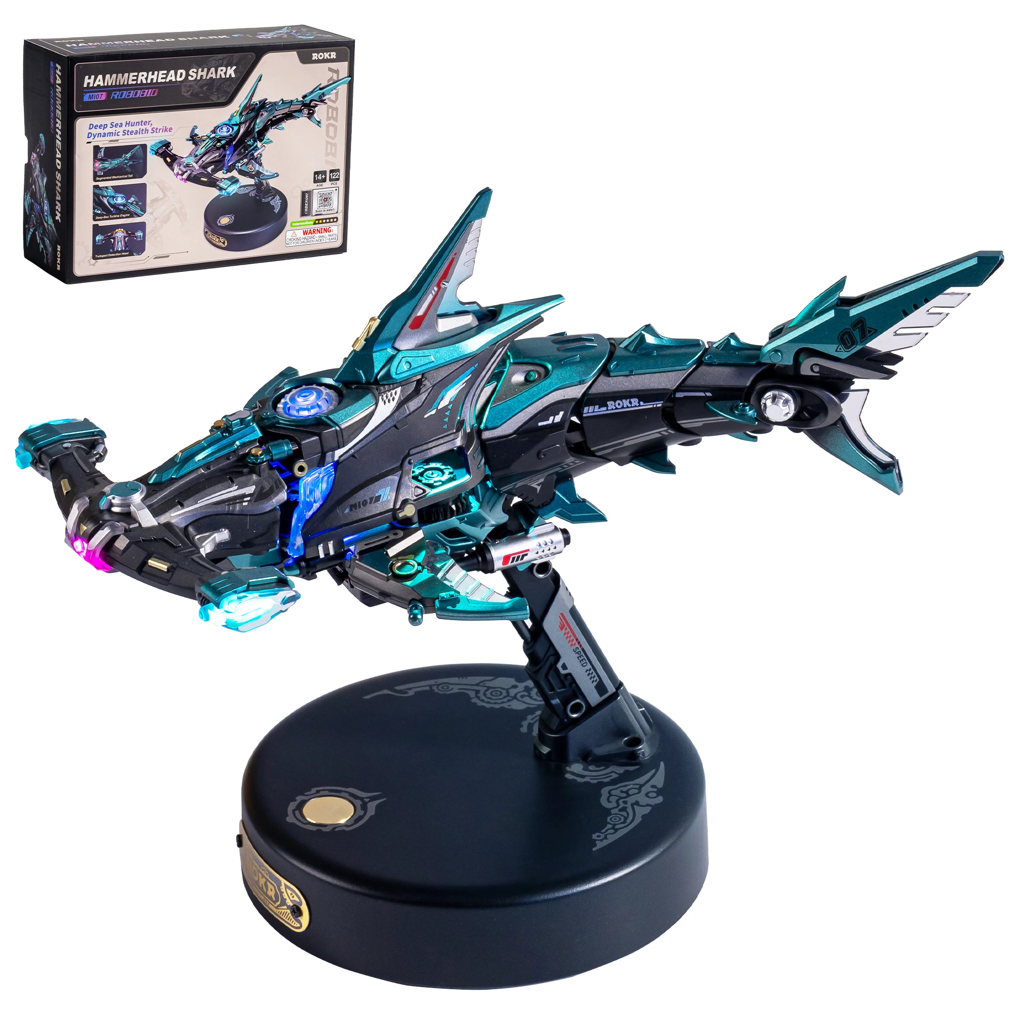 

ROKR MI07 Hammerhead Shark 3D Puzzle Mechanical Model – Moving Shark with LED Lights, Desk Decor, Gift for Men & Teens
