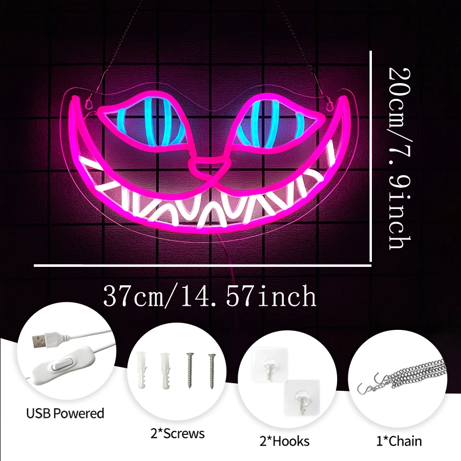 Cheshire Cat Neon Lights, Alice In Wonderland Signs, Smiling Cat Led Lights, Used For Decorative Lights In Men'S Caves And Bars.