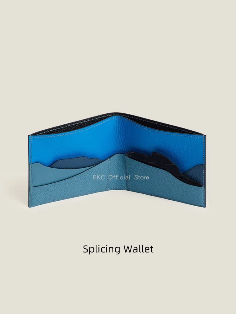 Genuine Leather Patchwork Wallet Crocodile Skin Splice Multi Card Slots Handmade Saddle Stitching Bifold Card Holder