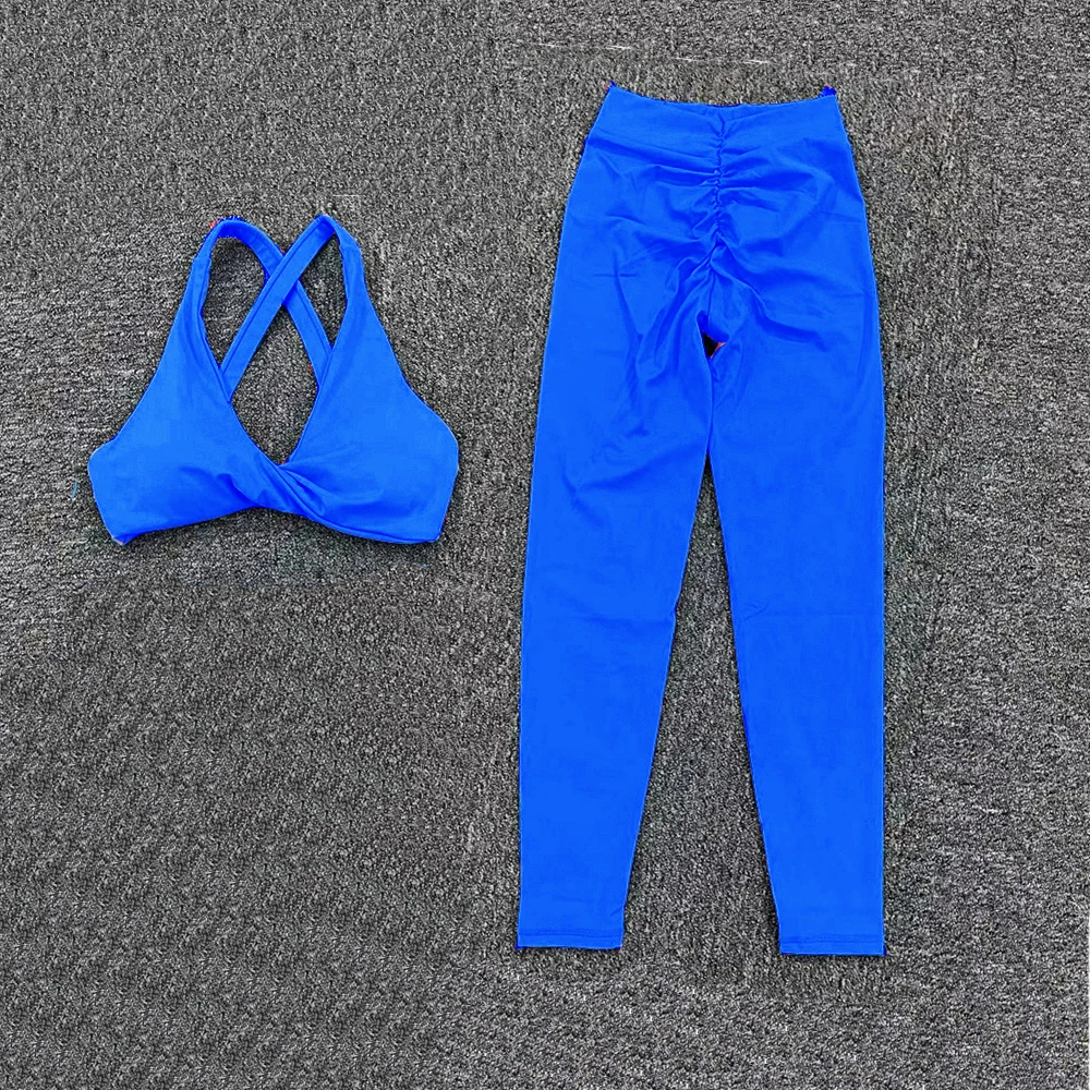 

2 шт. Pad Twist Bra Crop Tops Женский комплект для тренажерного зала и йоги Спортивный тренажерный зал Scrunch V Back Леггинсы для фитнеса Брюки для тренировок Активные костюмы XP310