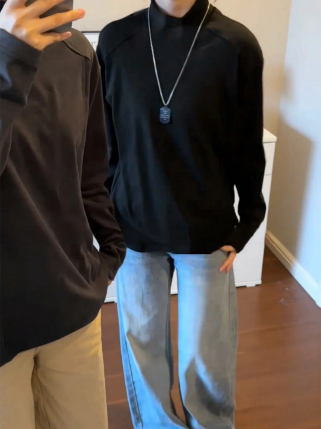 

American Sle Long Sve f High Collar Dervo Base irt Men Women Autumn Winter Thi Cleanfit Splicing Warm Tirt