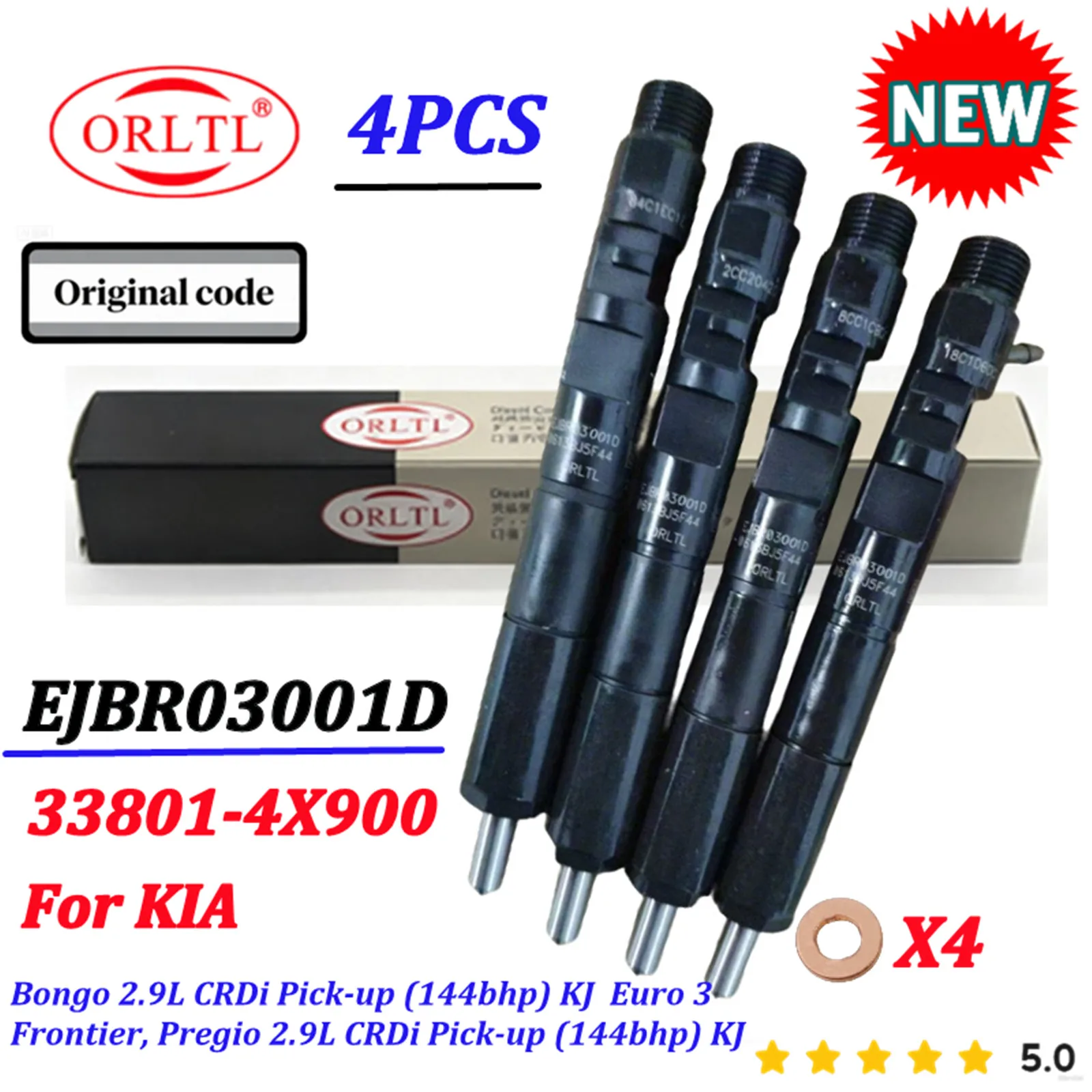 

4 PCS EJBR03001D 33801-4X900 Diesel Common Rail Fuel Injector 338014X900 Nozzle for Delphi KIA Frontier Bongo 2.9L CRDi Euro 3