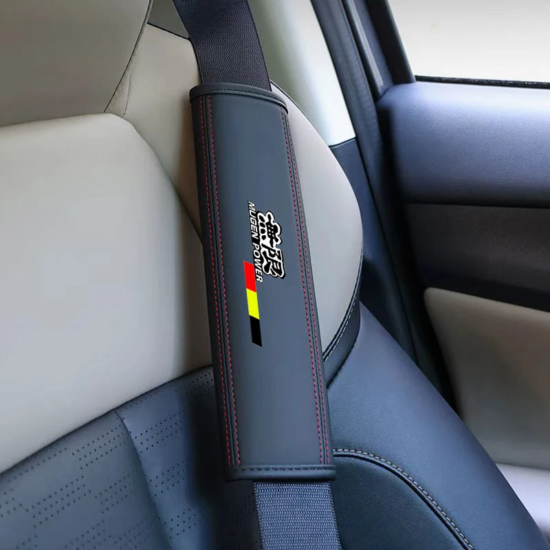 2PCS PU Leather Car Seat Belt Shoulder Strap Cover Insurance Strap Cover For Honda mugen power Accord Civic vezel Crv City Jazz view 5