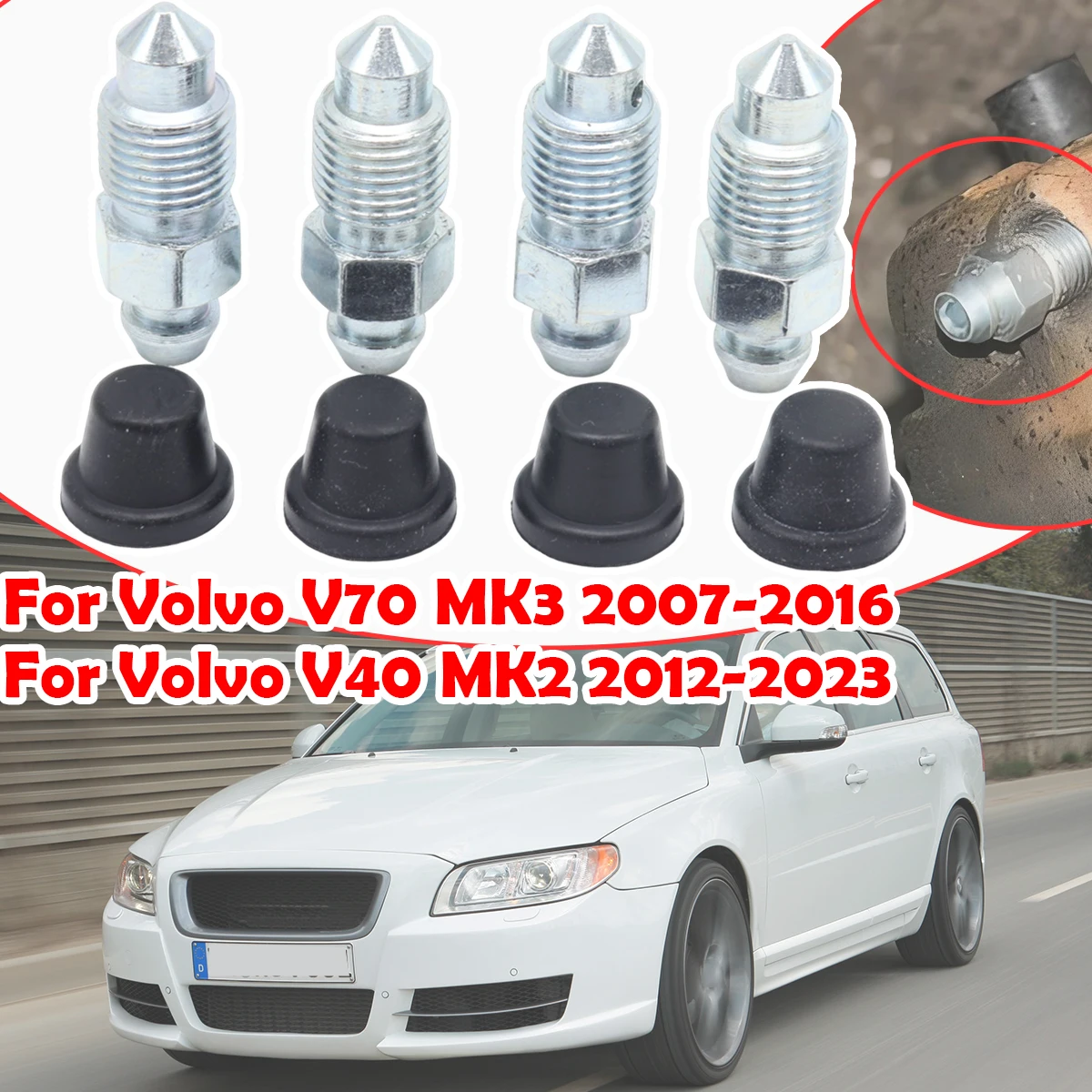 

For Volvo V70 MK3 V40 MK2 Car Front Rear Bleeder Valves and Rubber Dust Caps Left Right Caliper Bleed Nipple Screw Repair kit
