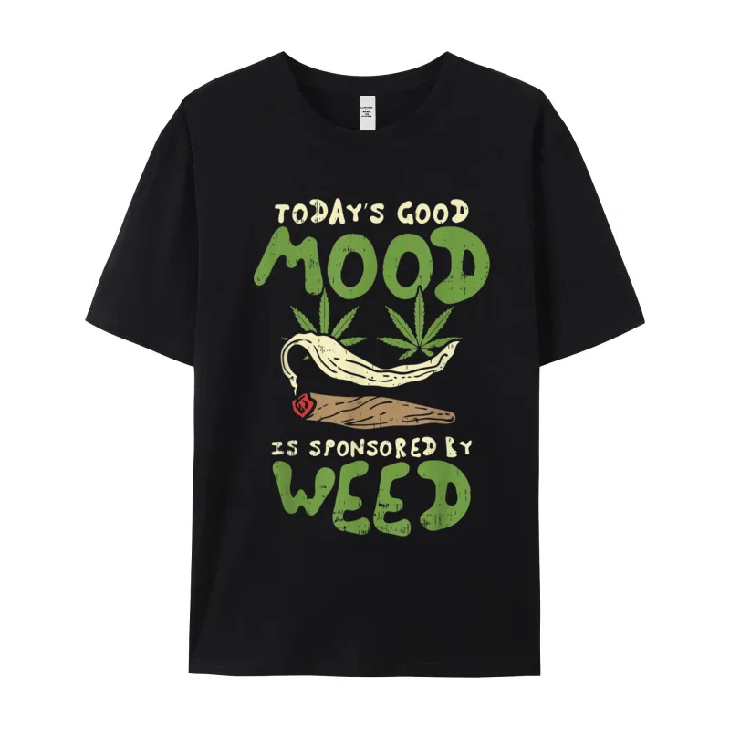 VintageNormal Short Sleeve Tops & Tees Autumn Loose Crewneck 100% Cotton T-shirts Youth T Shirts Todays Good Mood Weed Funny