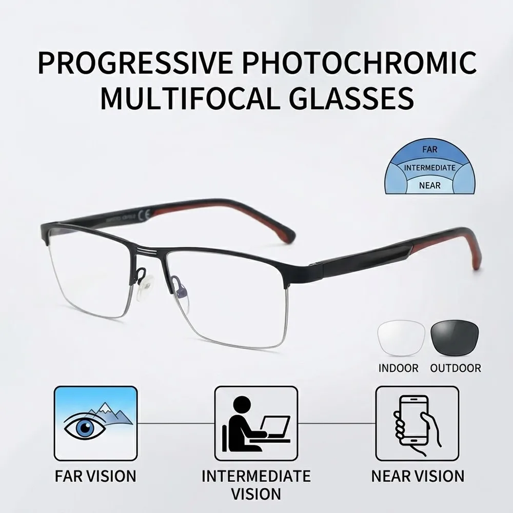 Progressive Multifocal Reading Glasses Men Women Anti Blue Light Presbyopic Eyeglasses Far Near Sight Smart Zoom Vision Eyewear