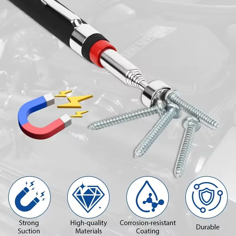 Heavy-Duty Magnetic Pick-Up Tool with Telescopic Rod 16 Strong Magnetism for Car And Home Use