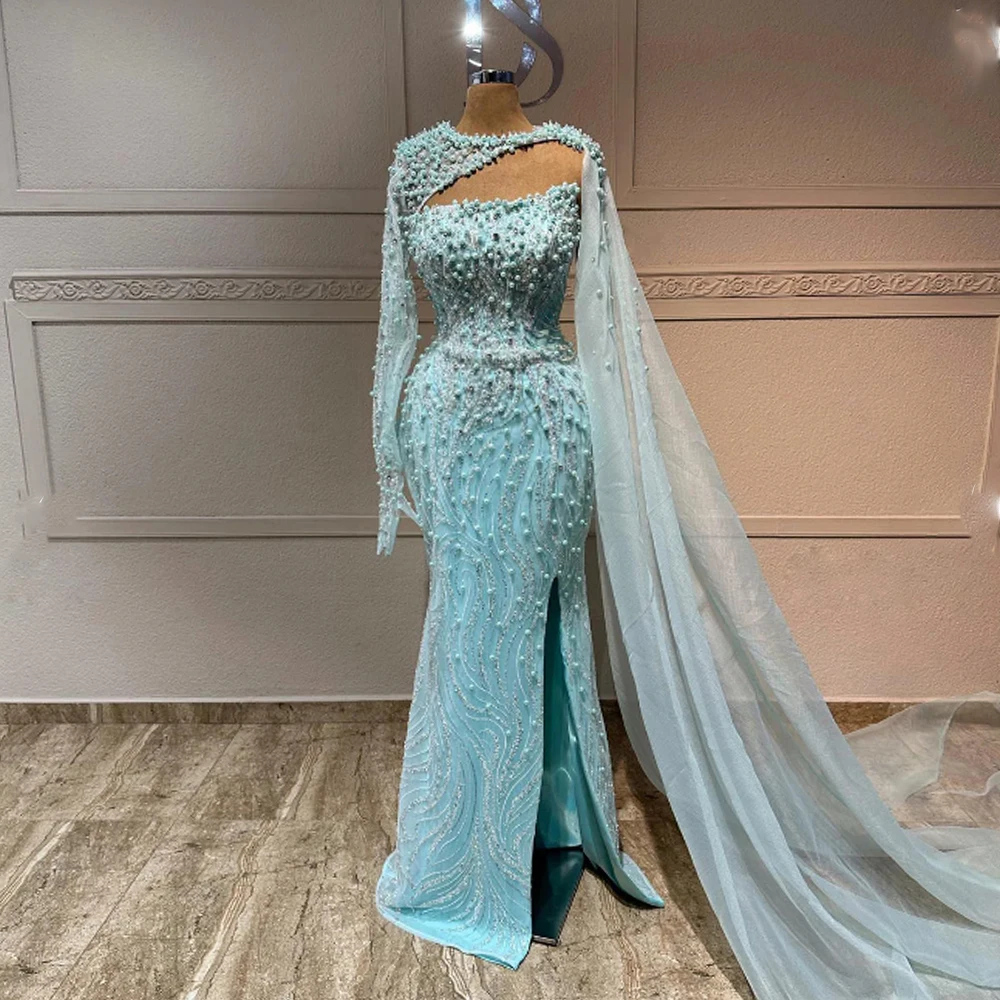 تخصيص جودة عالية أزياء أنيقة كلاسيكية الترتر اللؤلؤ الديكور العمود جوهرة فساتين طويلة فساتين حفلة موسيقية الرجعية