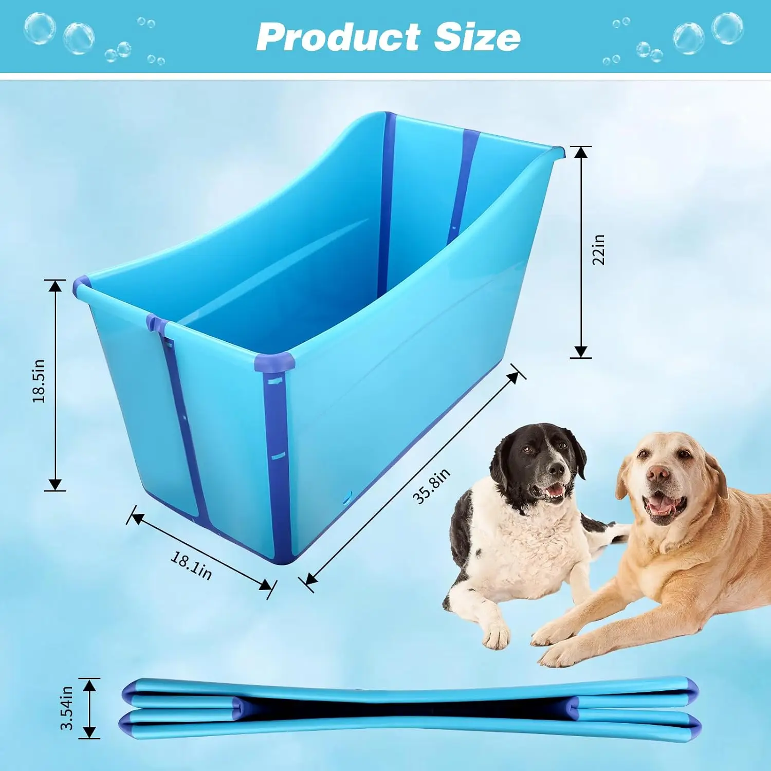 Dog Bathtub for Large Dogs, 49 Gallon Foldable Bath Tub, Blue | Bathtub for Dogs, Extra Large Dog Fit, PP & TPE Build, Drain