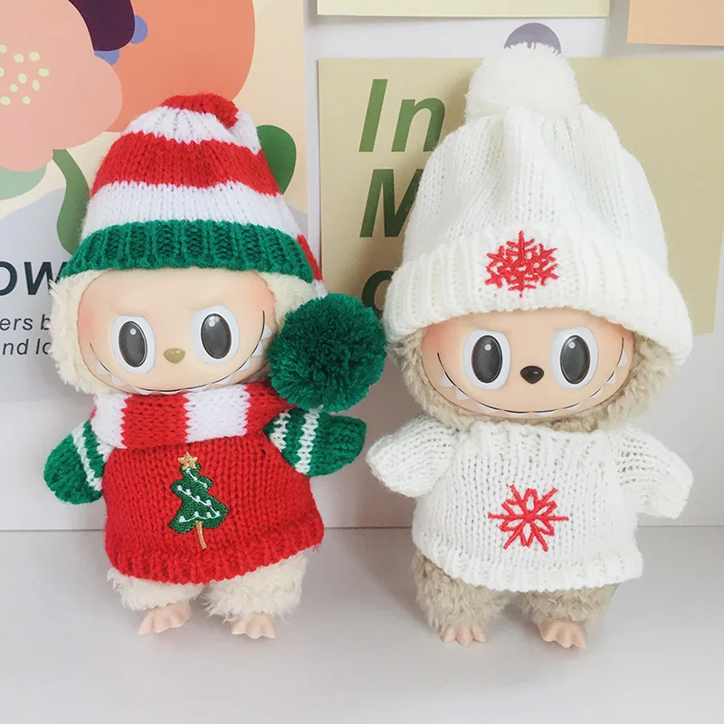 

Winter Ceremony 17cm Labubu Outfit 1st-3rd Gen Red Santa Hat Detailed Gingerbread Knit Snowflake Cap Seasonal Change