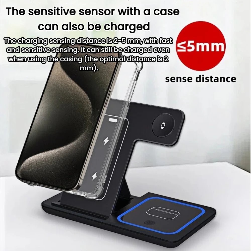 Elough 15W حامل شاحن لاسلكي مغناطيسي 3 في 1 شاحن لاسلكي قابل للطي لهاتف iPhone 15 14 13 Apple Watch 9 8 7 6 Airpods Pro #6