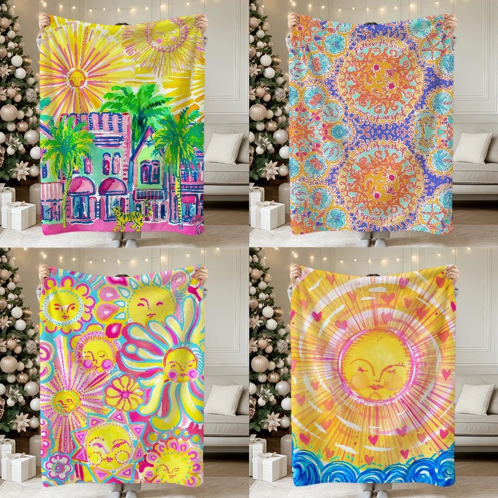 Abstract Fashion Modern Sun Art L-Lilly Pulitzer Soft Warm Plush Blanket Dorm Sofa Living Room Hogar Bedroom Gift Home Flannel