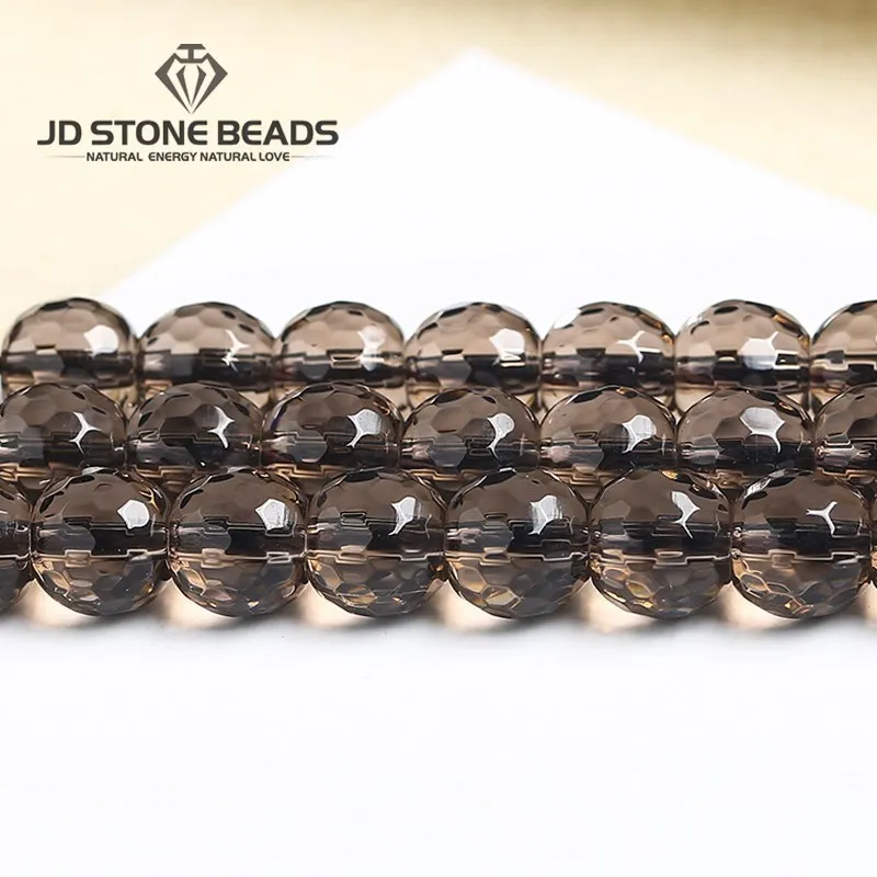 Synthetic Faceted Smoky Quartz Beads Round Brown Energy Crystal Loose Spacer Bead For Jewelry Making Bracelet Necklace Accessory