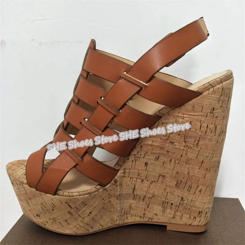 

Roman Weaving Narrow Band Women Hollow-Out Sandals Chunky Bottom Wedges High Heel Gladiator Shoes Ladies Summer Casual Shoes