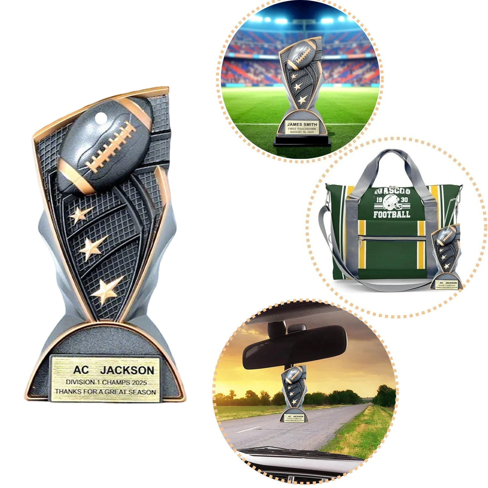 

Personalized Football Trophy Shape Bag Ornament Car Hanging Accessories Rearview Mirror Supplies for Athlete Diy Keychain
