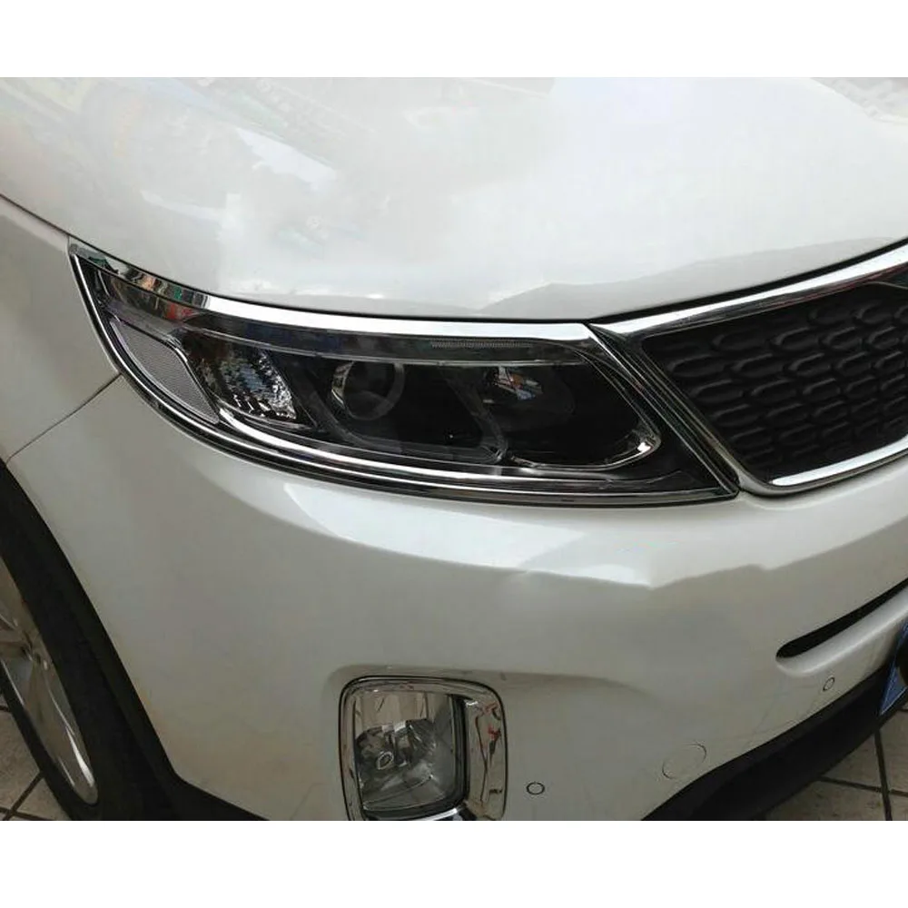 For Kia Sorento 2013 2014 Car Sticker Cover Detector ABS Chrome Front Head Light Lamp Trim Frame Eyebrow Accessories Frame 2PCs