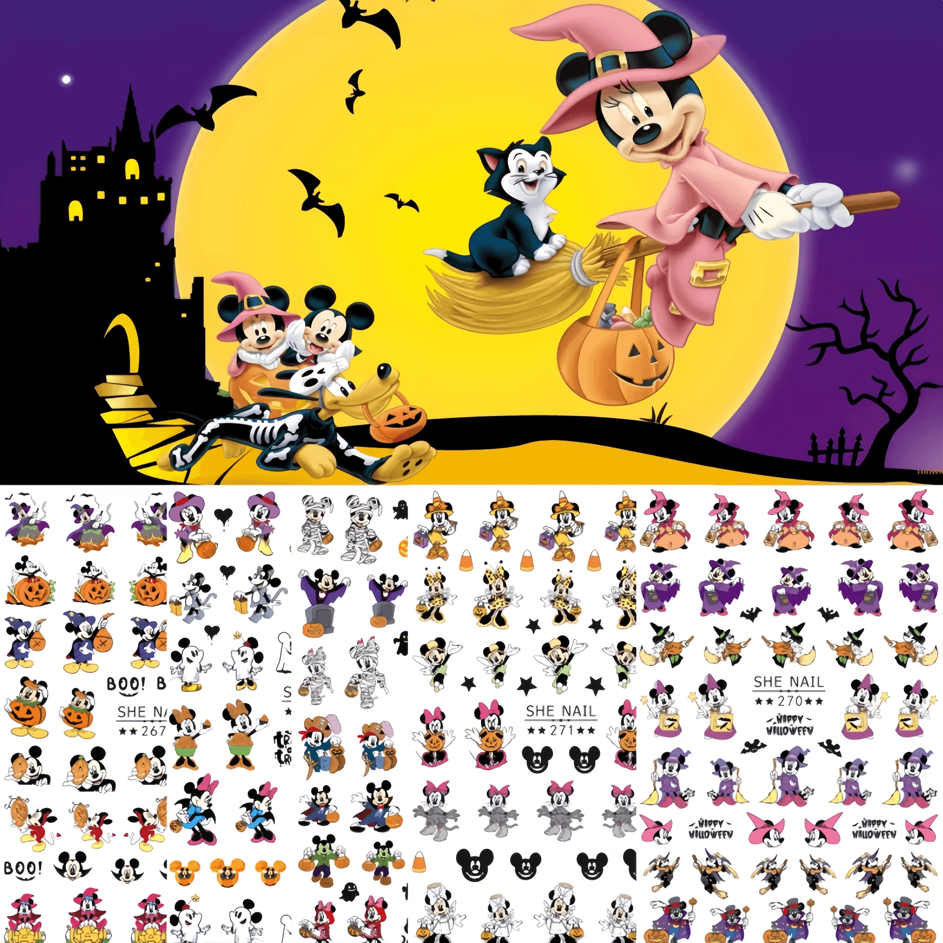 Disney halloween adesivos, brinquedo bonito, mickey e minnie, animação acessórios, 1 parte