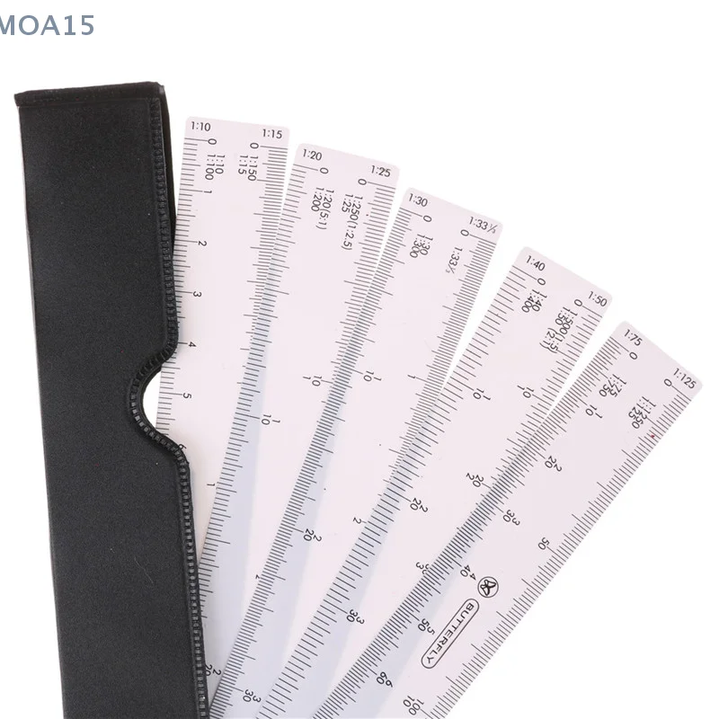 1PC Durable Fan Shape Scale Ruler With 5 Blades For Engineering Architects Multifunctional Multiscale Tool