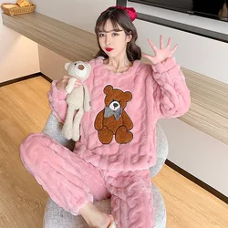 Lovely and plush pajama set women winter 2022 autumn winter new plush thick winter home wear can be worn outside